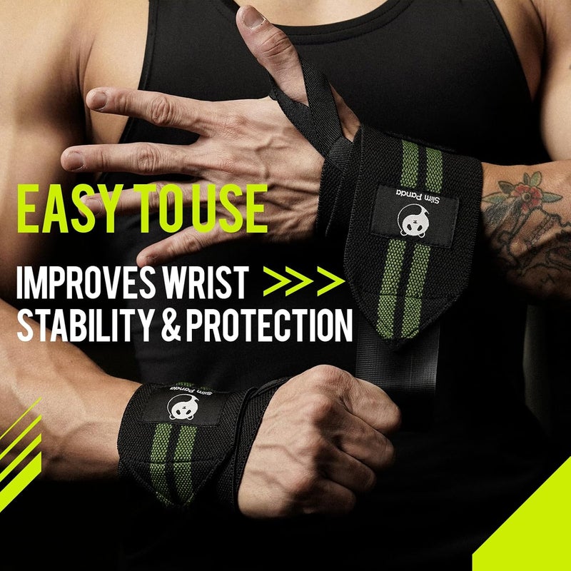 Slim Panda 1Pair Wrist Wraps Supports for Powerlifting, Bodybuilding & Weight Lifting, Breathable Adjustable Straps with Reinforced Thumb Loops, Workout Wrist Guards for Deadlifts, Bench Press & Squats, One Size Fits All Men & Women - Image 2
